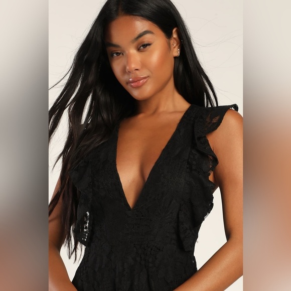 Sz XL NWOT Lulus Molinetto Black Lace Ruffled Tiered Sleeveless‎ Maxi Dress - Picture 3 of 8